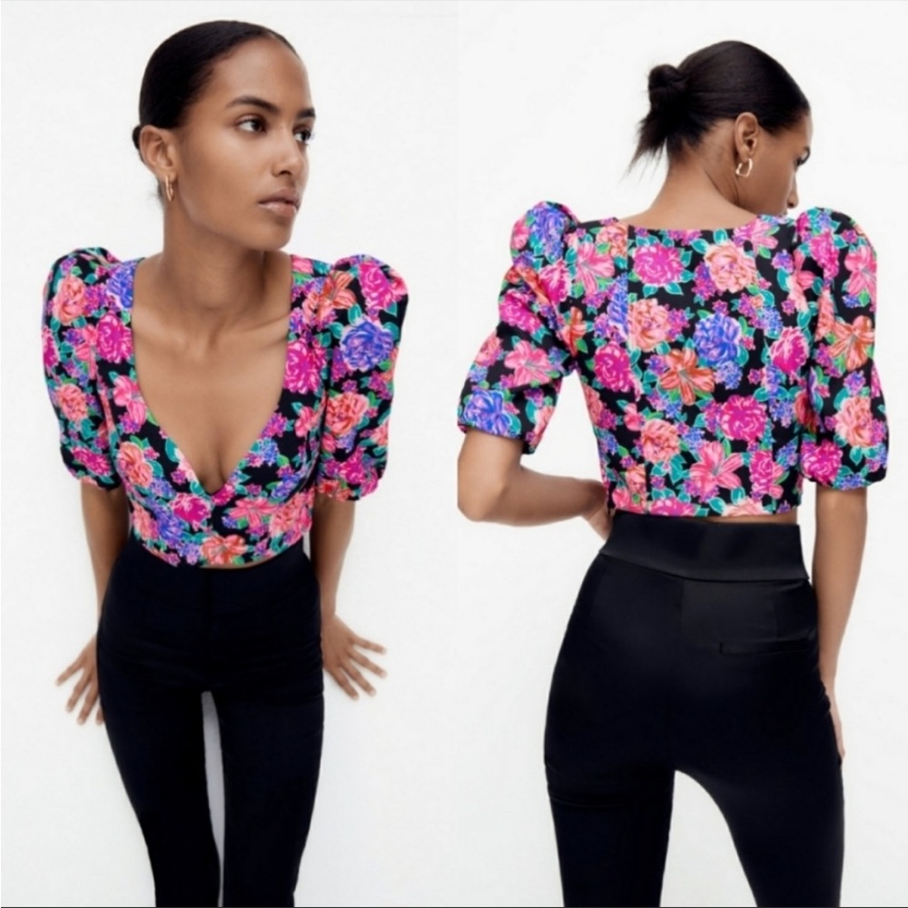 NWT Zara Floral Crop Top, Size S